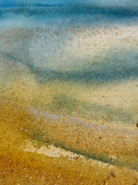 detail of watercolor painting by Katrina Meister of sea, sand and tides