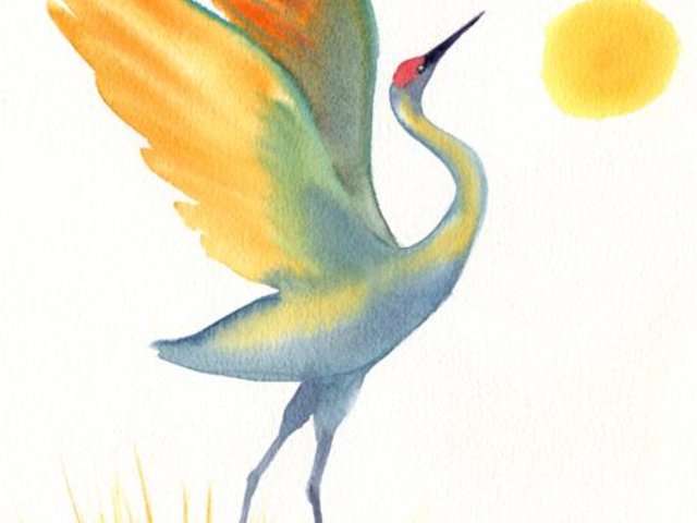 Sandhill Crane Sun Dance watercolor