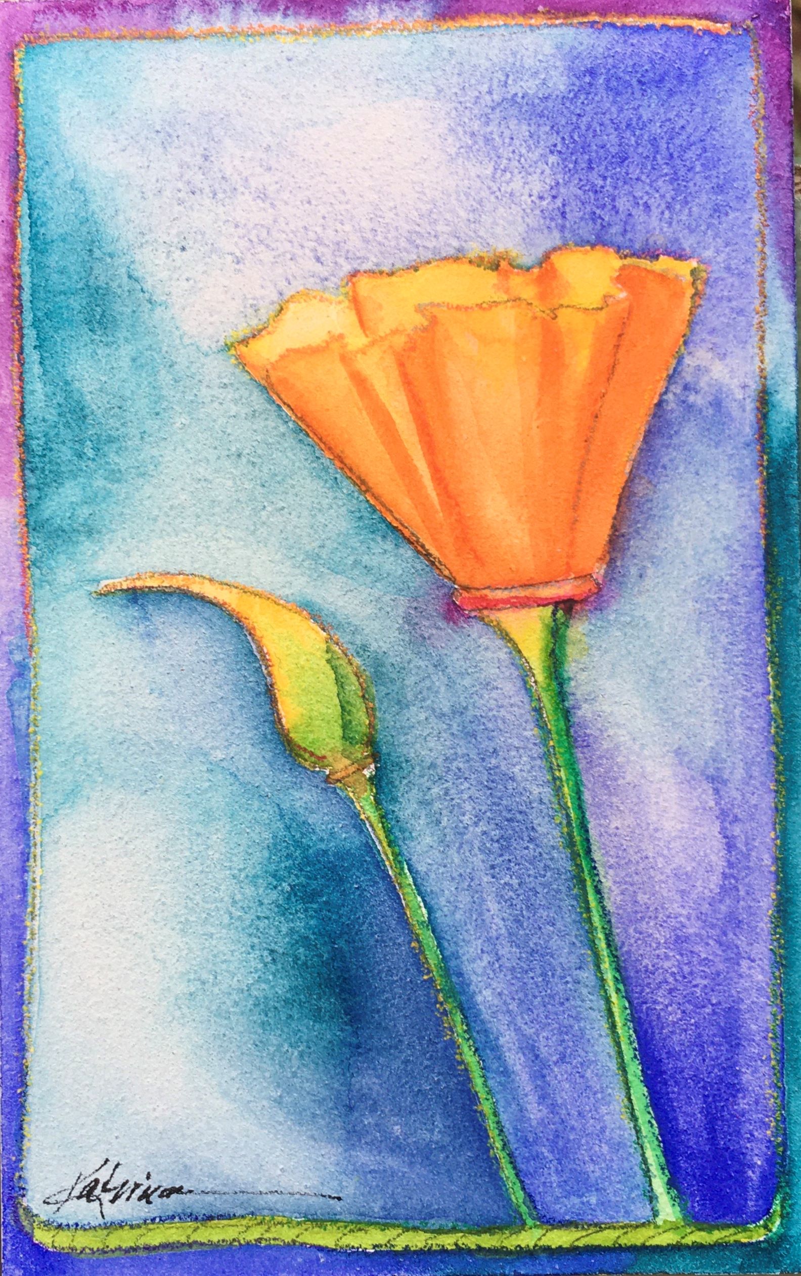 Poppy Series - Part 4 - Metallic Watercolor on Aqua Black