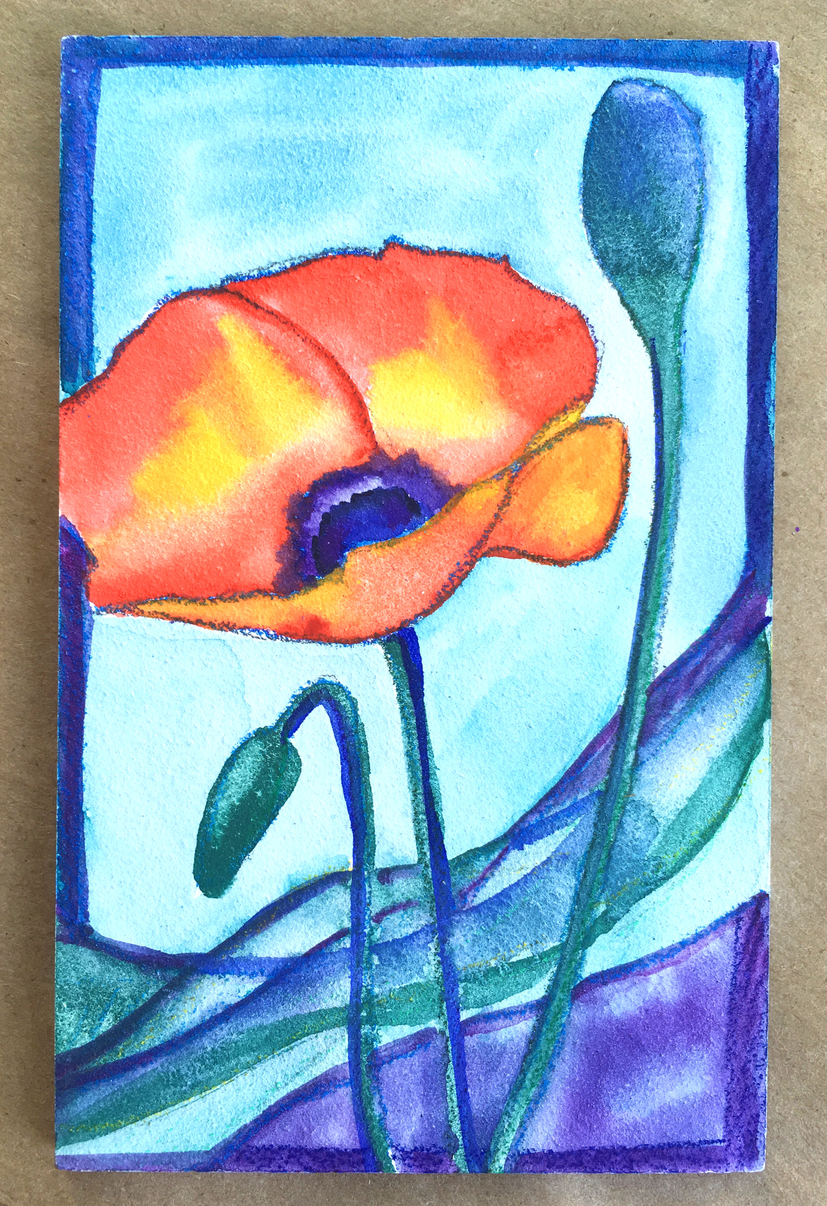 Poppy Series - Part 4 - Metallic Watercolor on Aqua Black