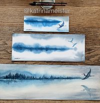 image of 3 similar watercolors of different sizes for comparison