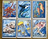 6 assorted sea creature notecards