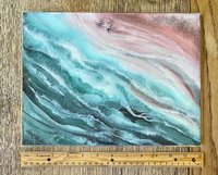 watercolor painting of waves from above shown with ruler for size reference