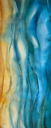 vertical format of watercolor painting by Katrina Meister of sea, sand and tides