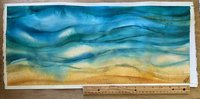 size reference shot of watercolor painting by Katrina Meister of sea, sand tides