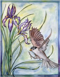 Wild Iris and Sparrow Note Card