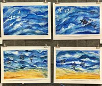 "Tides: Orcas and Terns" an Original Watercolor Painting