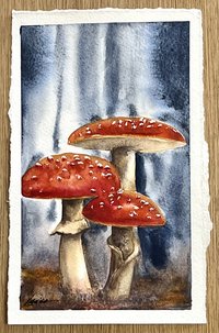 "Three Redcaps" a small original Watercolor Painting