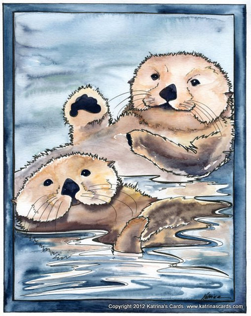 Watercolor painting of Sea Otters by Katrina Meister