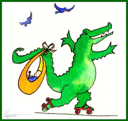 Crocodile on Skates Baby shower card