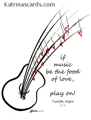Music Food of Love Shakespeare Quote 6 Note Card Gift Set