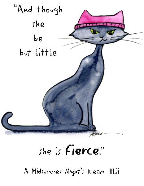 watercolor of grey cat wearing pink hat with quote