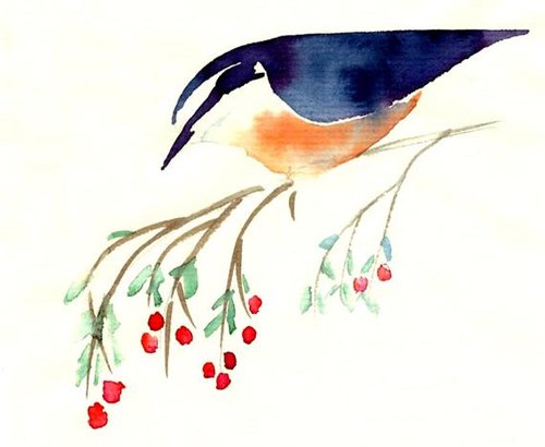 Red-breasted Nuthatch watercolor notecard