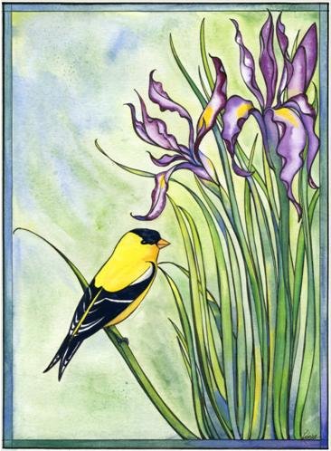 Wild Iris and Goldfinch Note Card