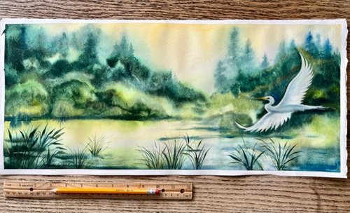 "Emerald Egret" an Original Watercolor Painting