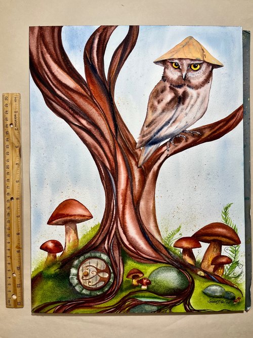 "Whiskered Owl: Hidden Stories" an Original Watercolor Painting