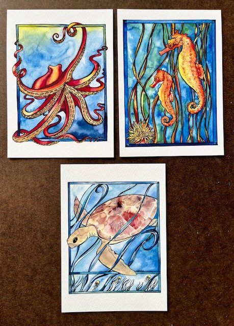 Sea Creatures Trio of Mini-prints