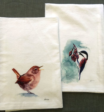 Pacific Wren and Chestnut Chickadee Kitchen Towels