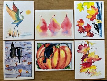 6 assorted autumn-themed notecards