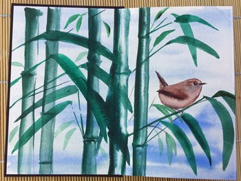 Bamboo Watercolor Accordion Book - marsh wren