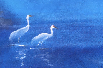 detail shot of "Crane Twilight" Original Acrylic Tapestry Painting