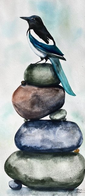 "Magpie Cairn" an Original Watercolor Painting