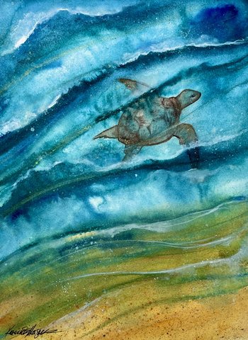"Sea Turtle Tides IV" hand embellished fine art reproduction