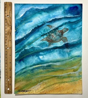 "Sea Turtle Tides IV" hand embellished fine art reproduction