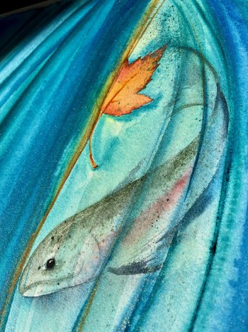 "Trout Currents" a Tryptic of 3 Original Watercolor Paintings