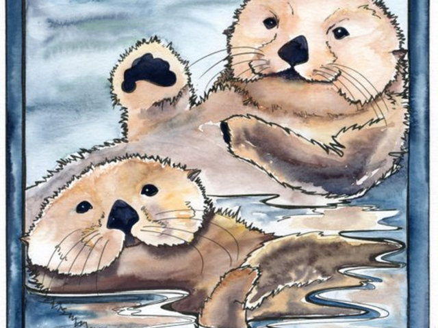 Watercolor painting of Sea Otters by Katrina Meister