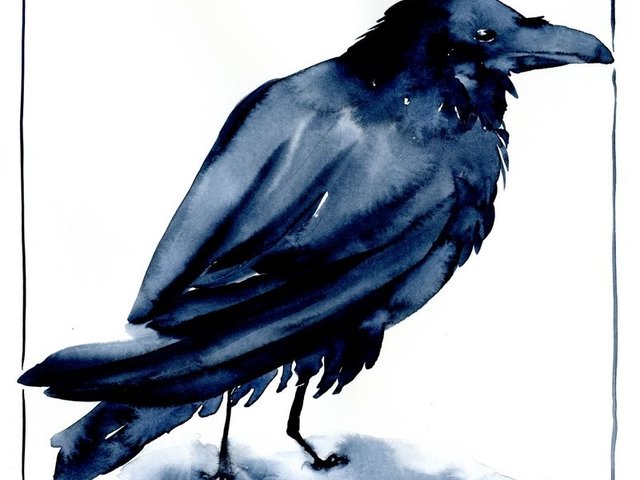 Raven watercolor print
