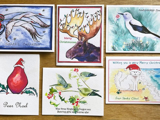 Image of 6 holiday humor notecard designs