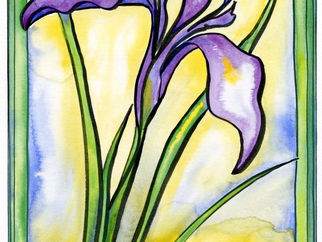 Wild Iris Single, II  - Original Watercolor Painting