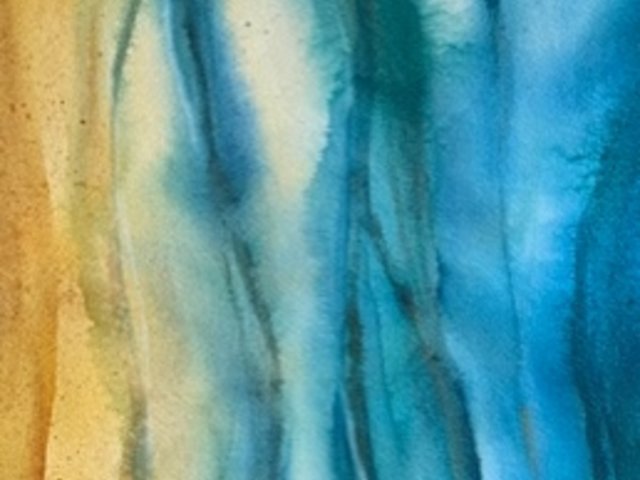 vertical format of watercolor painting by Katrina Meister of sea, sand and tides