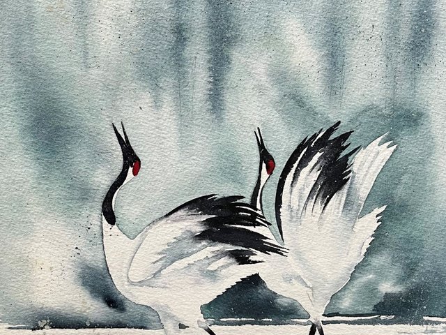 Asian Cranes in Snow:  12 Winter Cards