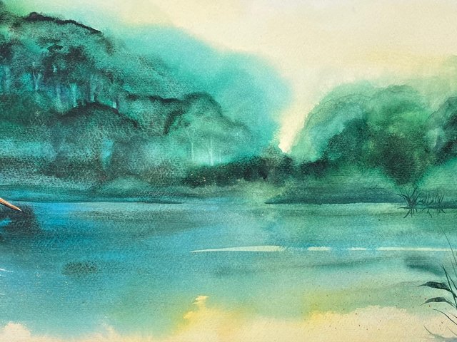 "Jade Reflections: Egret" an Original Watercolor Painting
